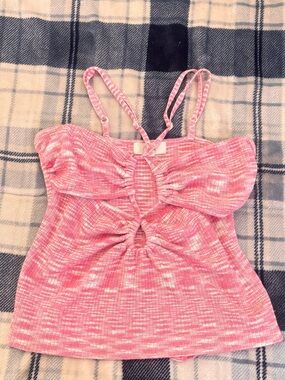 Elan Pink Space Dye Knit Keyhole Cami Tank Top Small
